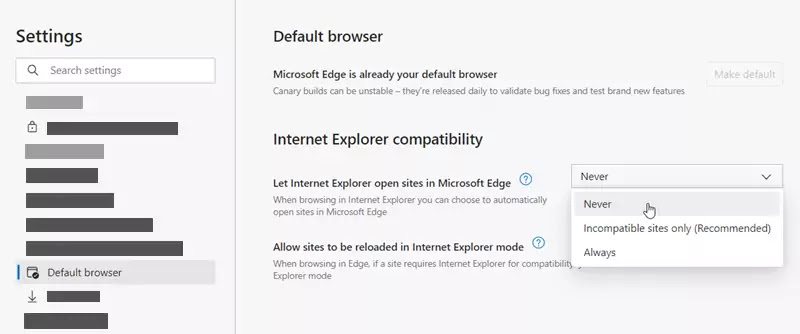 How to prevent sites redirecting from Internet Explorer to Microsoft Edge?