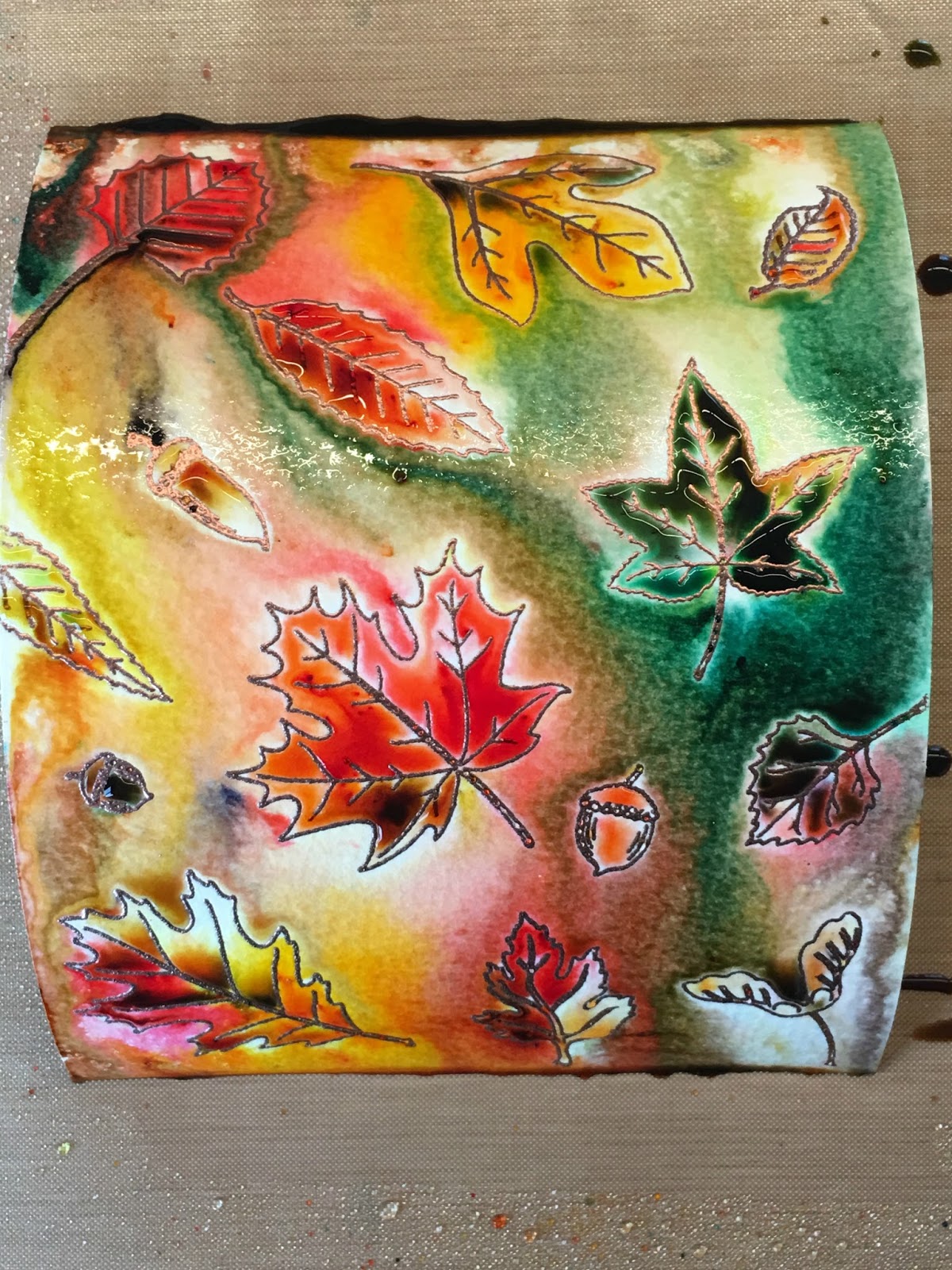 Cat Tales and Paper Trails Copper Embossed Fall Leaves