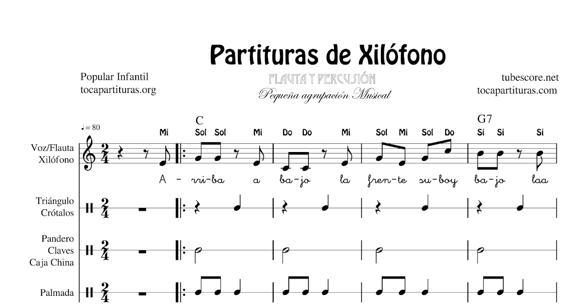 tubescore 10 Childrens Songs Sheet Music for Xylophone / Metalophone