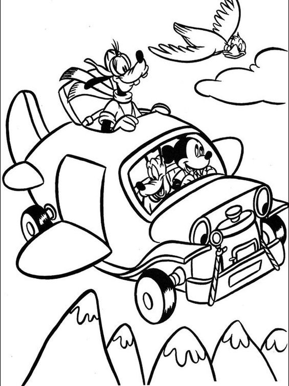 Tranh tô màu chuột Micky lái máy bay