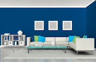 sala en blanco y azul