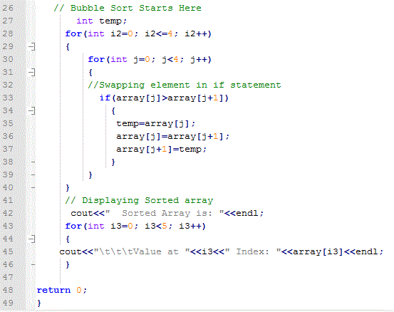 Bubble sort in c++ code example