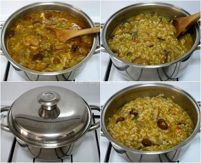 Preparación arroz meloso con setas y verduras