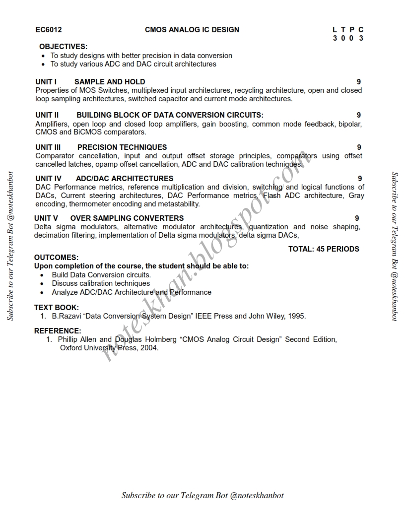 Architecture Design 1 Syllabus ec6012 cmos analog ic design- syllabus-semester vii-ece-be-anna Architecture Design 1 Syllabus ec6012 cmos analog ic design- syllabus-semester vii-ece-be-anna