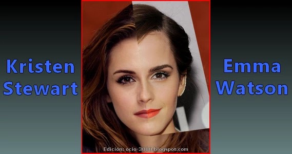 Fusión o combinación de caras de Kristen Stewart y Emma Watson.