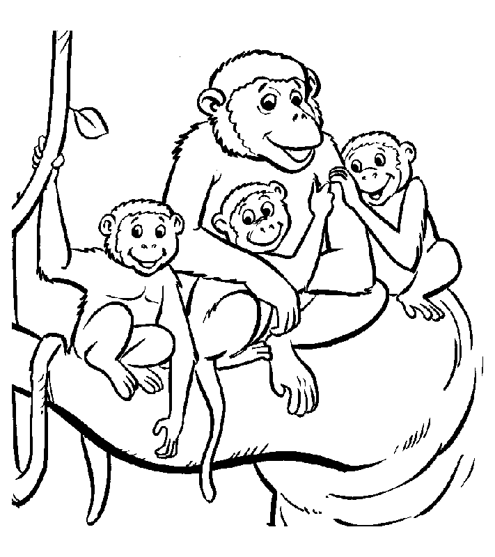 Tranh tô màu gia đình con khỉ