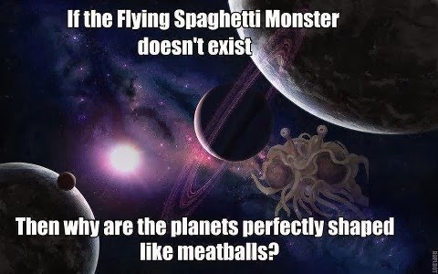 Flying Spaghetti Monster Proof Picture - If the flying spaghetti monster doesn't exist, then why are the planets perfectly shaped like meatballs?