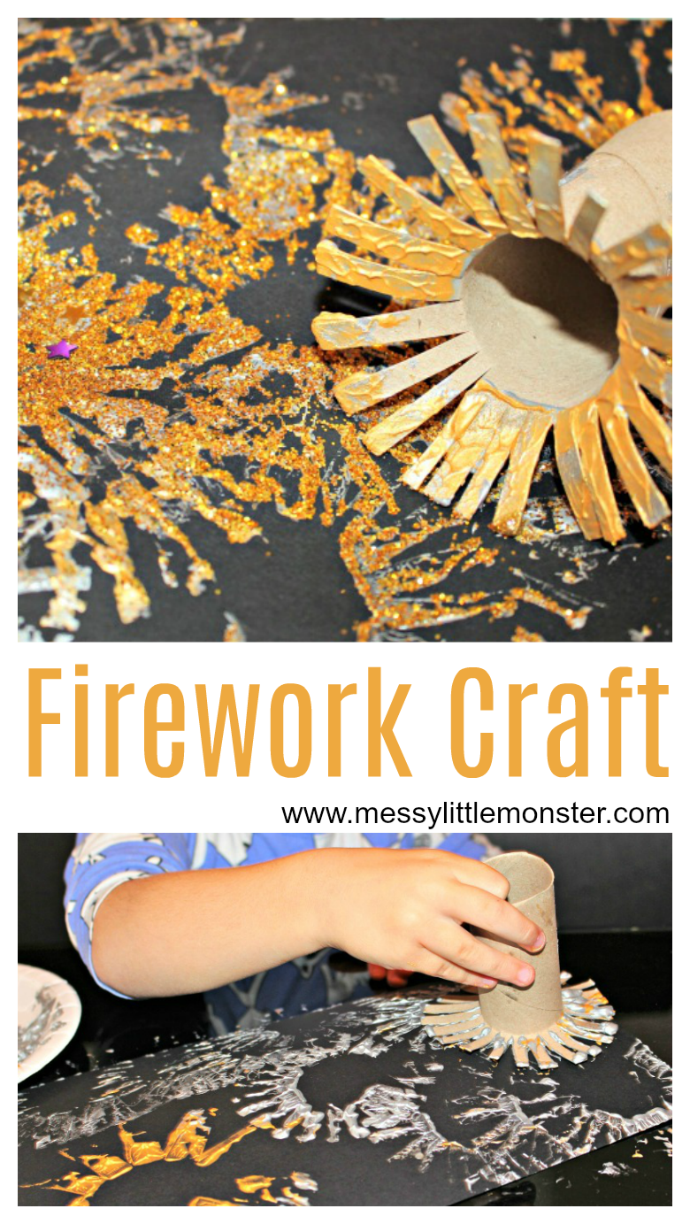 Firework craft for toddlers, preschoolers and older kids. use a fun painting technique to make a firework painting. This fireworks craft is perfect as a bonfire craft, new years eve craft or celebration craft for kids.