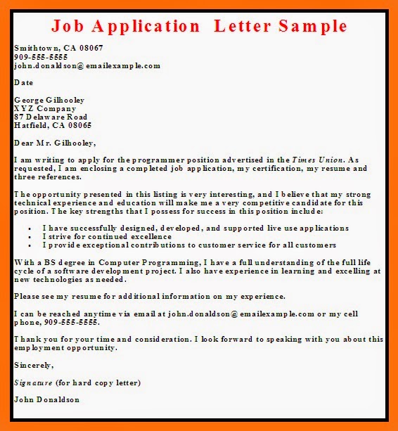 Business Letter Examples Job Application Letter