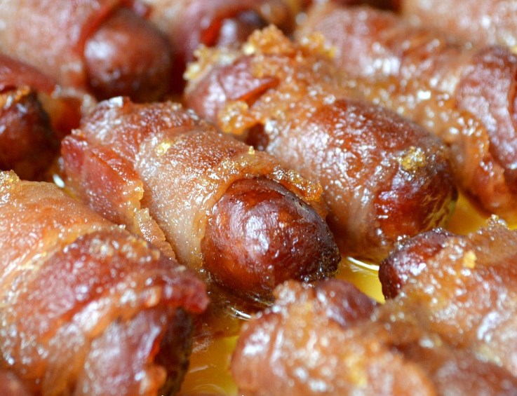 Brown Sugar BaconWrapped Sausages