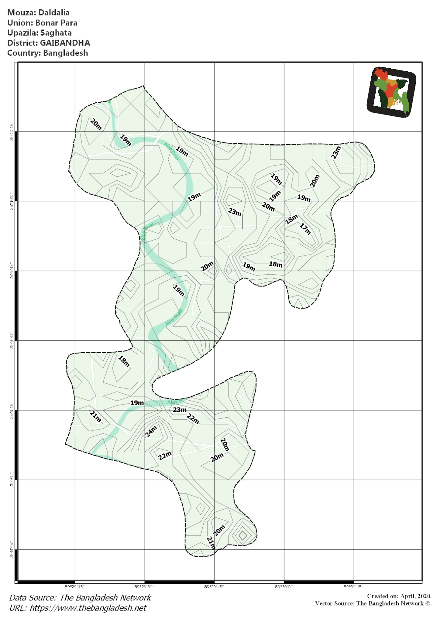 Map of Daldalia Mouza of Saghata Upazila, GAIBANDHA Map of Daldalia Mouza of Saghata Upazila, GAIBANDHA, Bangladesh.