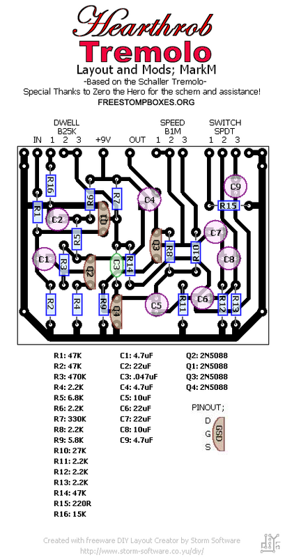 StompBoXed - The Guitar Pedal Builders Repository: Hearthrob Tremolo Layout