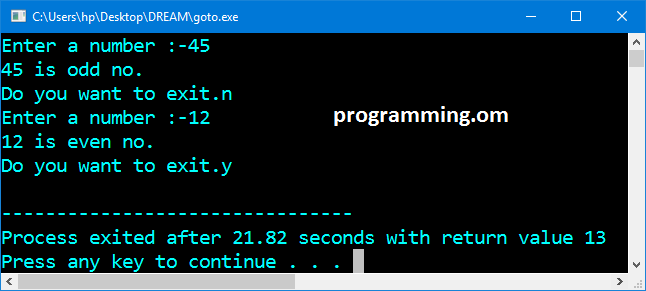 Program in C to check a given number is odd or even number using goto ...