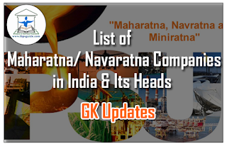 List of Maharatna/ Navaratna Companies in India and Its Heads-GK Updates for IBPS RRB/Clerk Mains 2016