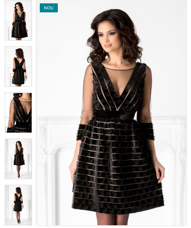 Rochie scurta de lux neagra eleganta Detalii din catifea si tull Leonard Collection Rochie scurta de lux neagra eleganta Detalii din catifea si tull Leonard Collection