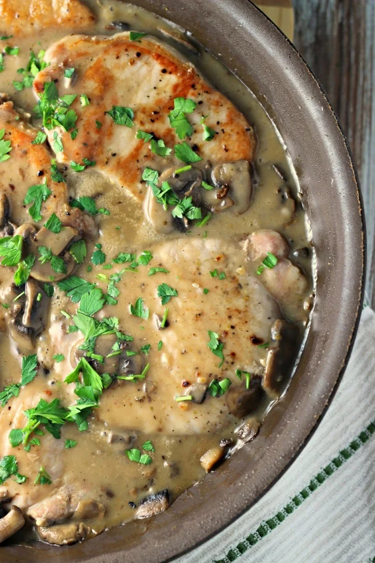 Mushroom Pork Chops by Renee's Kitchen Adventures - easy recipe for a healthy low calorie dinner