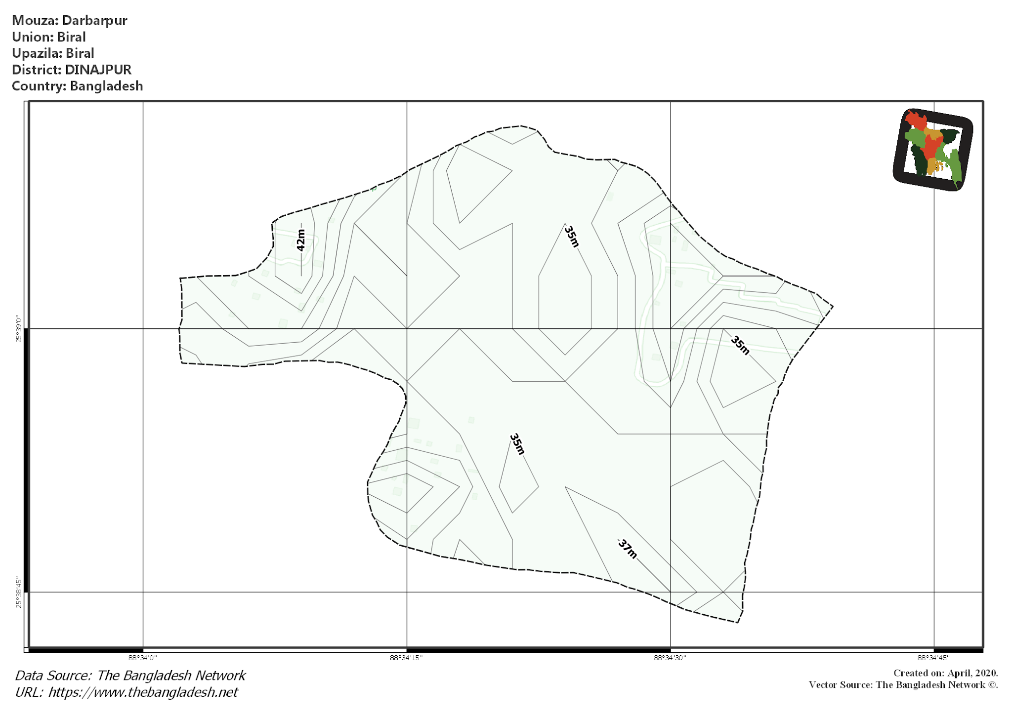 Map of Darbarpur Mouza of Biral Upazila, DINAJPUR, Bangladesh.