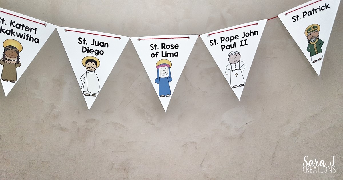 Catholic Saint Banners are a great way for kids to learn about the Saints while having cute classroom decor to display in your classroom or church.