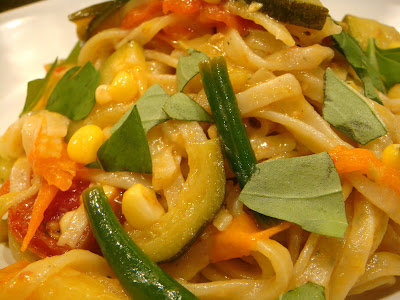 Summer squash and basil linguine with summer veggies