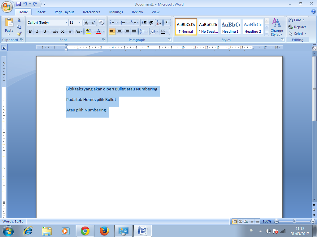Cara Membuat Bullet dan Numbering dalam Microsoft Word 2007 V.I.P