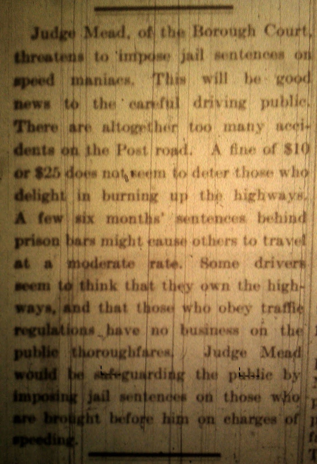 Hallowed Grounds & History Judge Mead Would Jail Speeders/Judge Mead