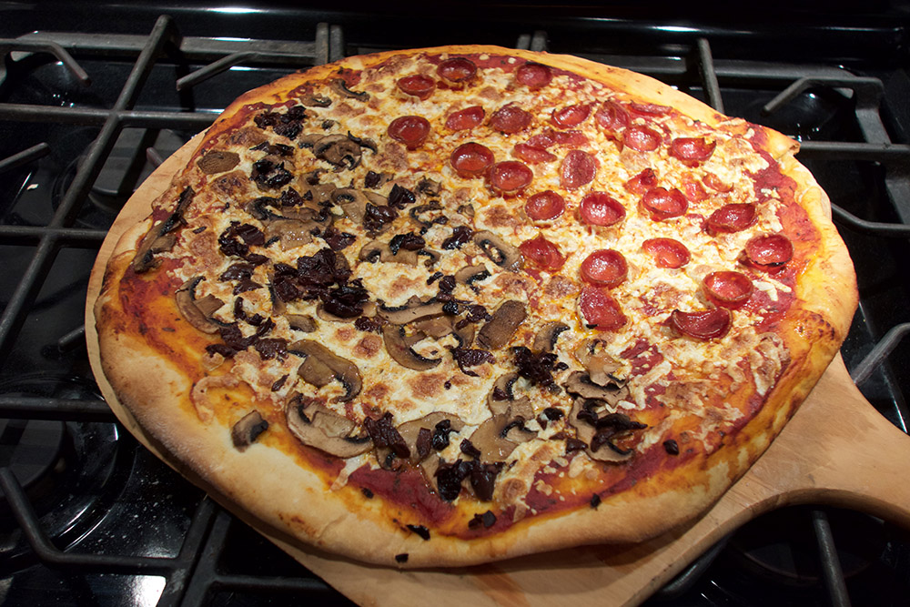 A Picture Each Day Half Pepperoni, Half Mushrooms and Black Olives