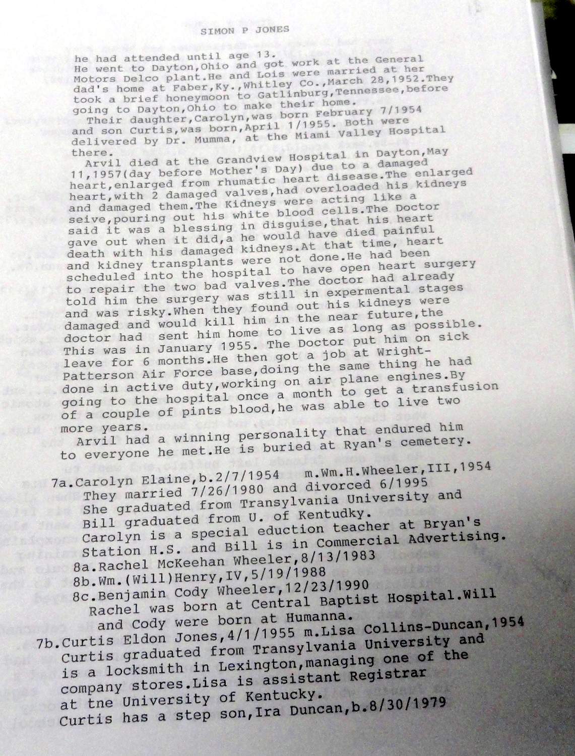 The Jones Family of Whitley County The Genealogy of the Jones