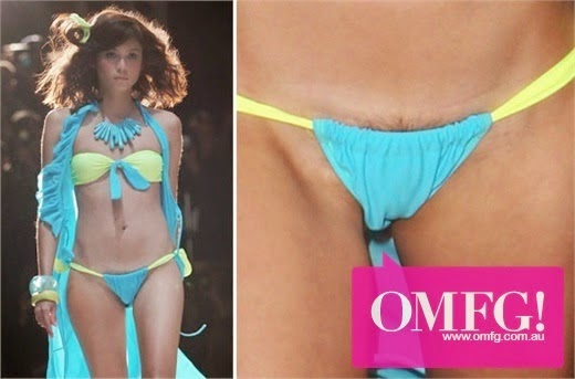 4 photos of pubic hairs out when Mariana Renata wear bikini at fashion show.