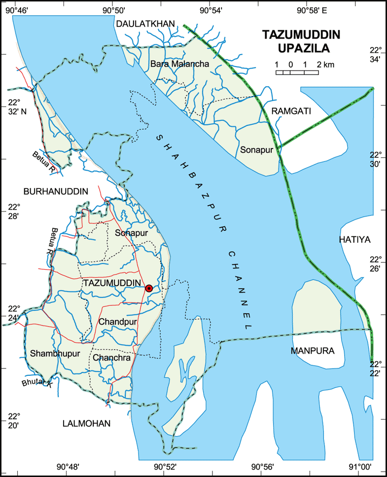 Tazumuddin Upazila Map Bhola District Bangladesh