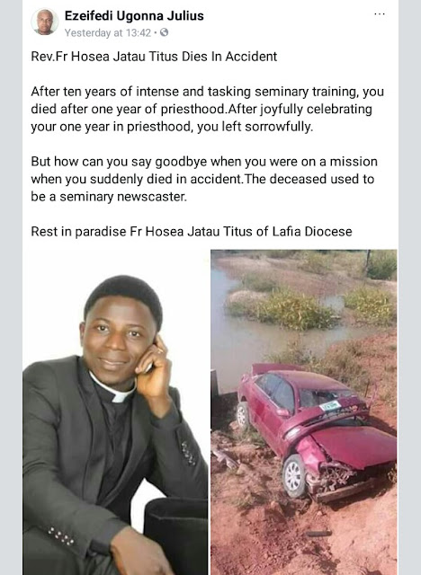  Photos: Three days after celebrating one year priestly ordination anniversary, young Catholic priest dies in ghastly accident in Nasarawa