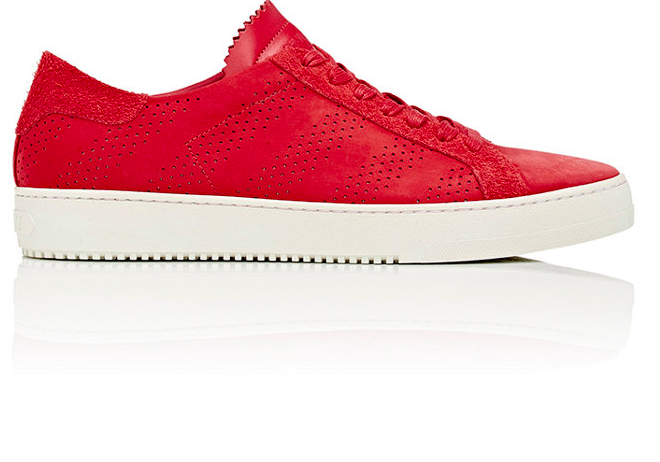 Off-White And Red: Off-White Perforated Diagonal-Striped Sneakers ...