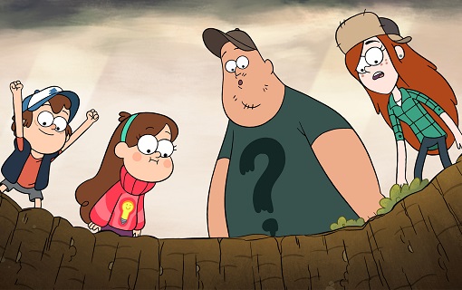 Dipper, Mabel, Soos y Wendy en Gravity Falls