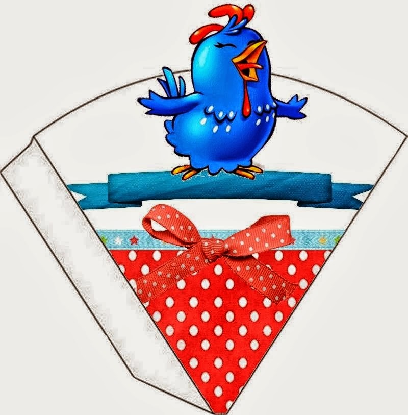 Gallinita Pintadita en Rojo y Celeste: Kit para Imprimir Gratis. Para conos = cucuruchos.