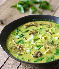 vegetarian thai coconut soup recipe with mushrooms by season with spice shop