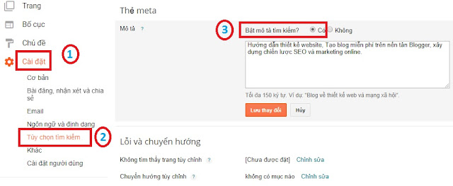 Bật tính năng mô tả trên blogspot Tính năng mô tả trên blogspot rất có lợi cho SEO