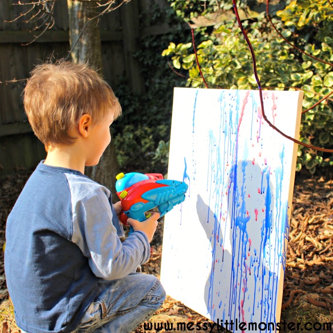 Water Pistol Painting is the best outdoor art activity ever! - Messy Little  Monster