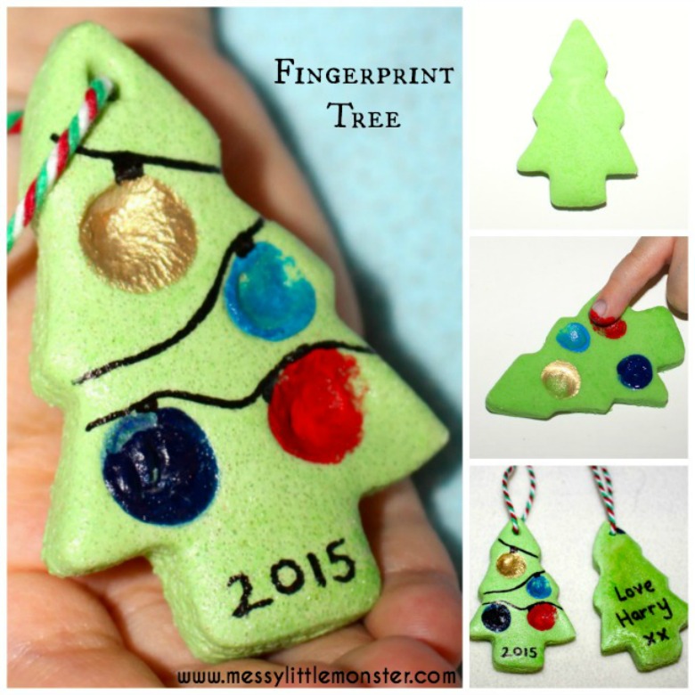 Fingerprint Christmas Tree Salt Dough Ornament Recipe Messy Little