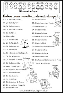 Datas comemorativas Datas comemorativas mês agosto