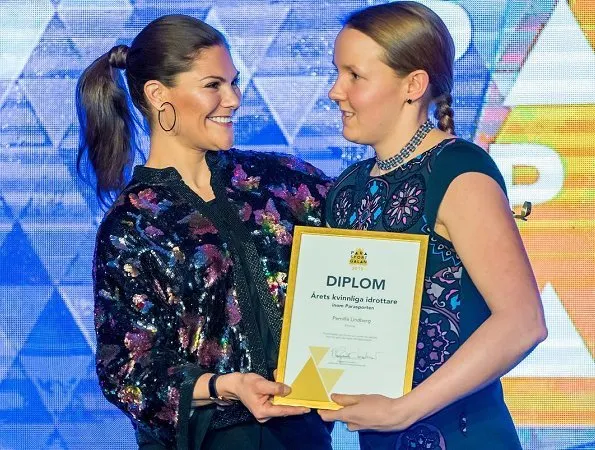 Crown Princess Victoria wore H&M Sequin-embroidered Jacket. The Crown Princess arrived Swedish Parasport gala