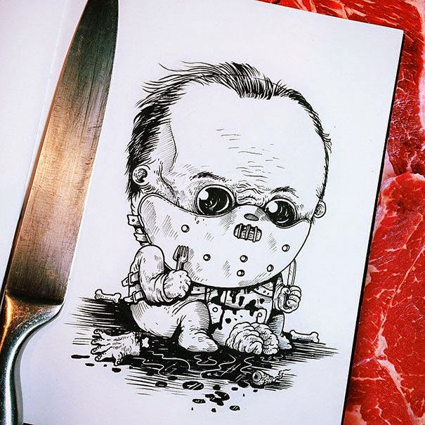 01-Hannibal-Lecter-Alex-Solis-Baby-Terrors-Drawings-Horror-Movie-Villains-www-designstack-co