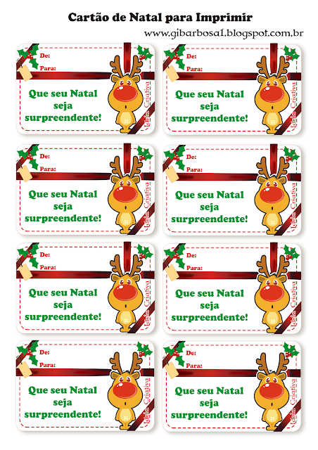 Cartões de Natal para Imprimir Grátis Rena Fofinha