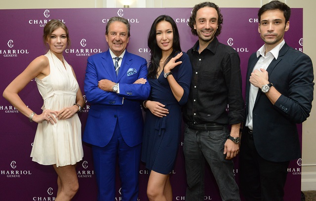 Mr Phillipe Charriol, founder and owner of Charriol, and his son Alexandre Charriol with the models