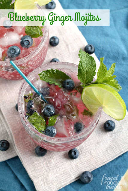 A classic summertime cocktail gets a delicious twist with the addition of fresh blueberries & ginger ale in these refreshing Blueberry Ginger Mojitos.