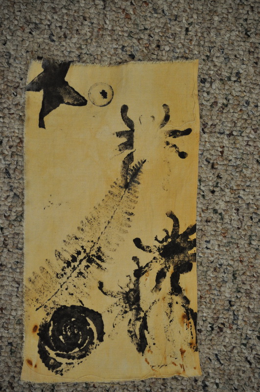 Goat Feathers Rusting Fabric Again and Stamping using Rit Dye