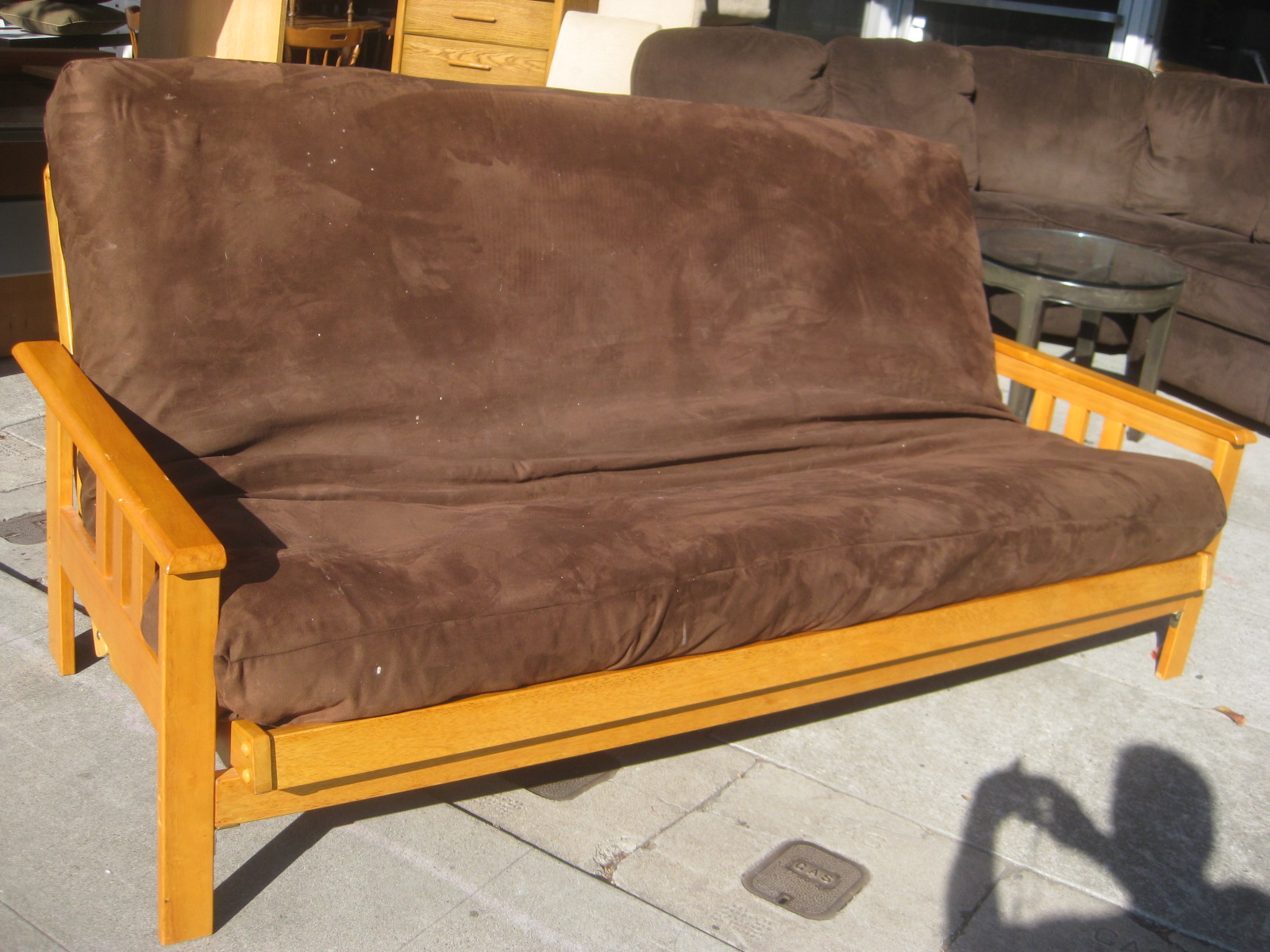 UHURU FURNITURE & COLLECTIBLES SOLD Brown Microsuede Futon and Frame