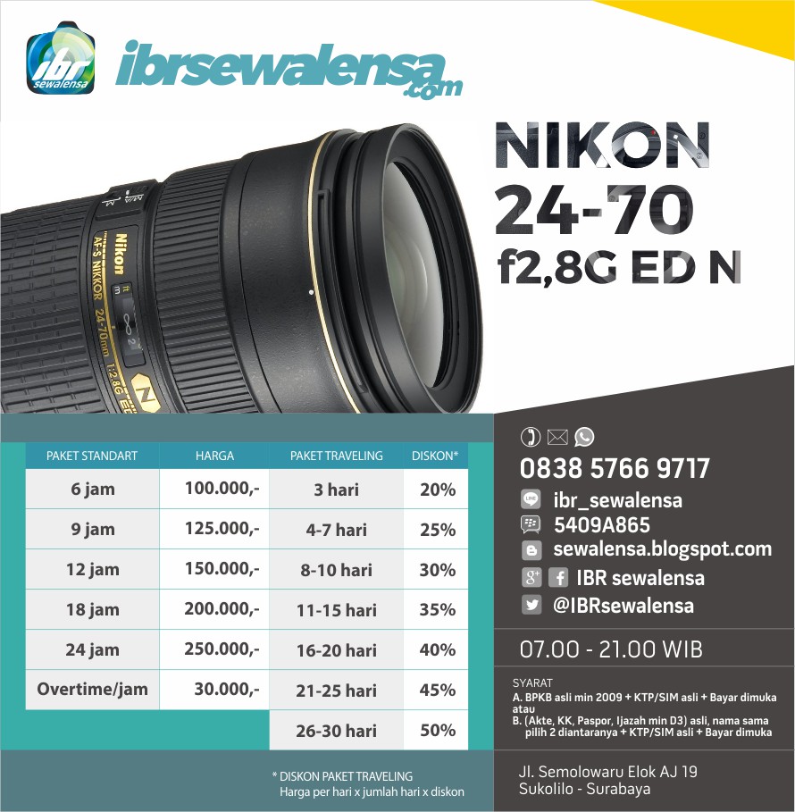 Nikon AF-S 24-70mm f2,8G ED N Harga Sewa Rental Lensa Kamera