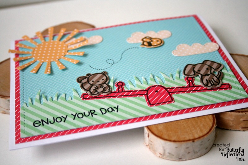 Playful Paper Pieced Card by Jess Moyer featuring Lawn Fawn Stamps Dies and Papers