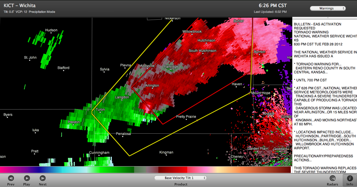 The Weather Centre Tornado Warning Hutchinson, Kansas