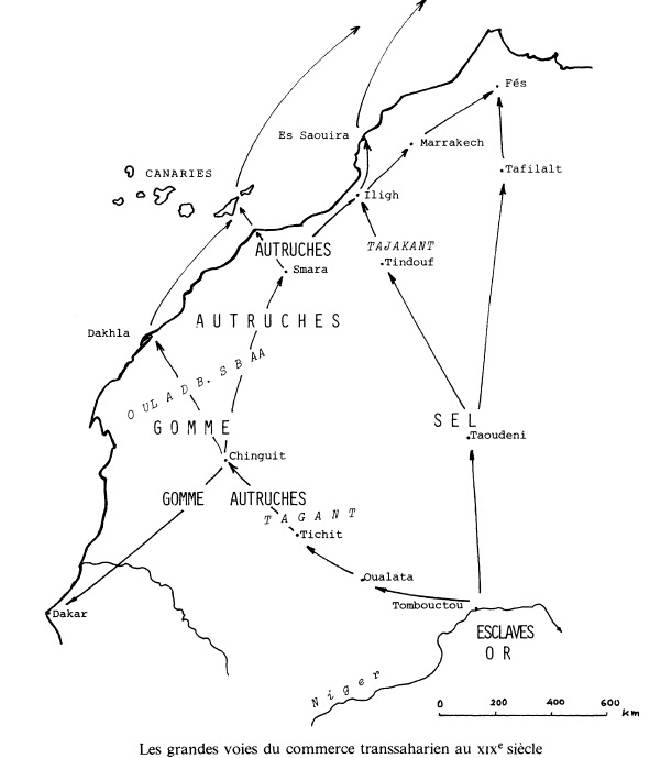 خريطة الطرق التجارية بين المغرب وافريقيا جنوب الصحراء