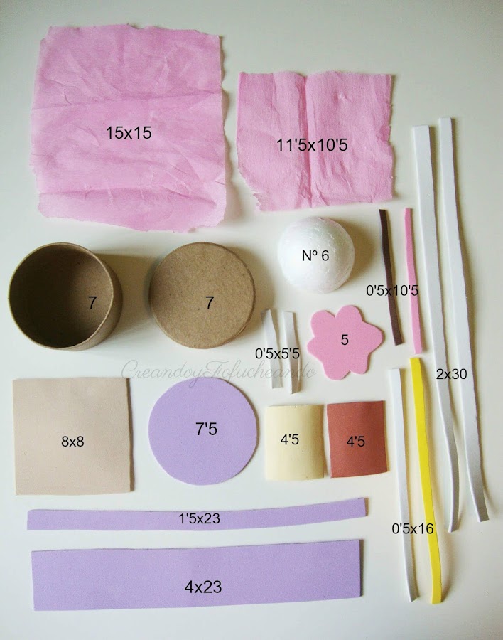 Piezas y medidas para hacer un cupcake paso a paso en goma eva